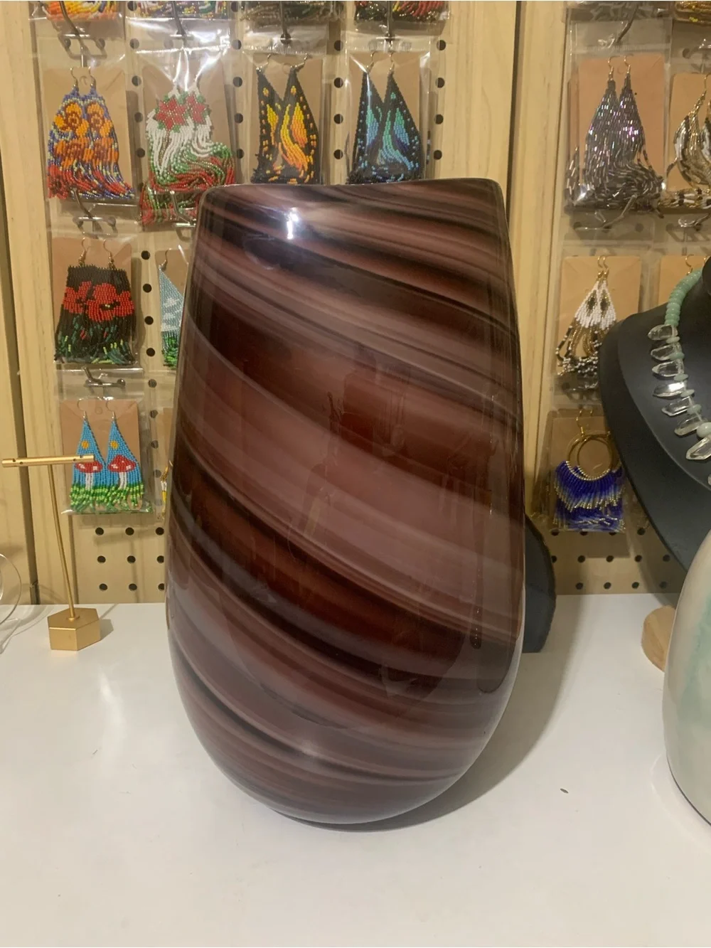 Vintage Brown Swirl Glass Vase